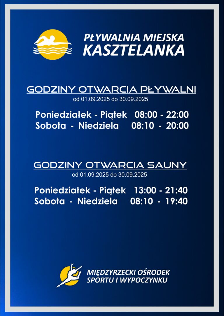 Wrzesniowe godziny otwarcia Pływalni Miejskiej Kasztelanka.